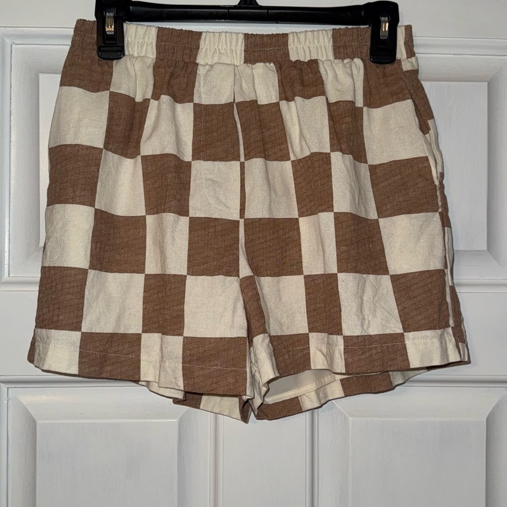 The Workshop Brown and Cream Checkered Women Shorts
